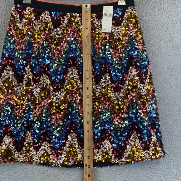 New Anthropologie MAEVE 6 Skirt Sequin Multicolor Zig Zag Chevron Party - Picture 10 of 16